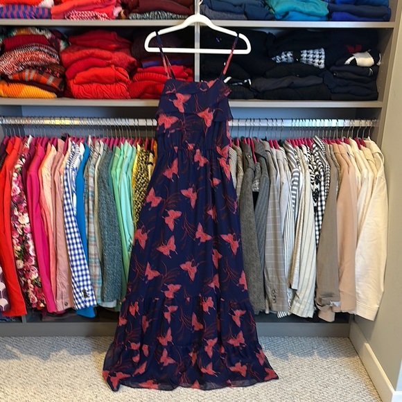 Express navy/red butterfly print adjustable strap line maxi dress size S - Picture 1 of 3
